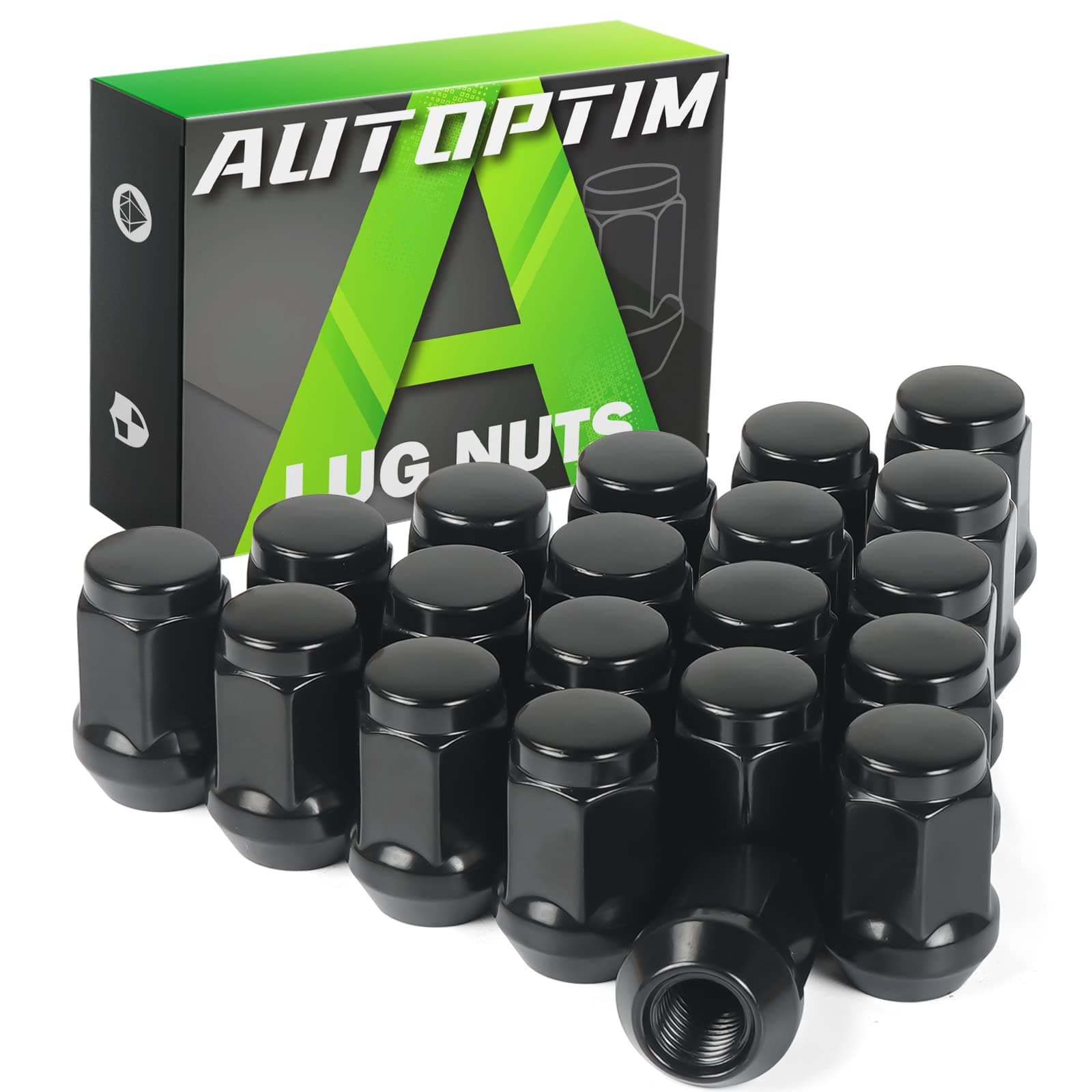 AUTOPTIM M12x1.5 Lug Nuts - Replacement for 2000-2018 Ford Focus, 2001-2023 Escape, 2006-2020 Fusion, 2006-2017 Jeep Compass, 2007-2017 Jeep Patriot Aftermarket Wheel, 3/4” Hex 20PCS Black Tire Nut