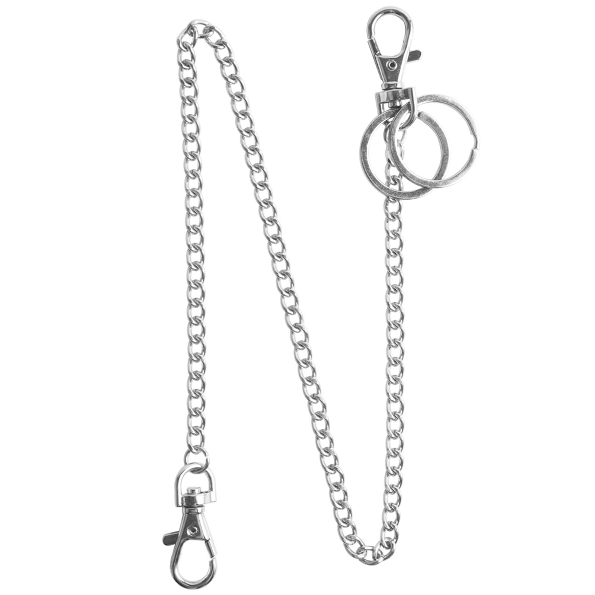 Teskyer Wallet Chain, 18" Silver Key Chain with Both Ends Lobster Clasps and Extra 2 Rings for Keys, Wallet, Jeans Pants, Belt Loop, Purse Handbag