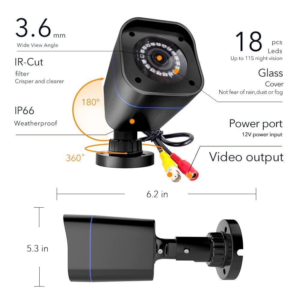 720P HD-AHD Security Camera System 8 Channel 1080H DVR Video Recorder with 1TB Surveillance Hard Disk Drive Pre-Installed and (4) 2000TVL Weatherproof Cameras with Build-in IR-Cut Filter