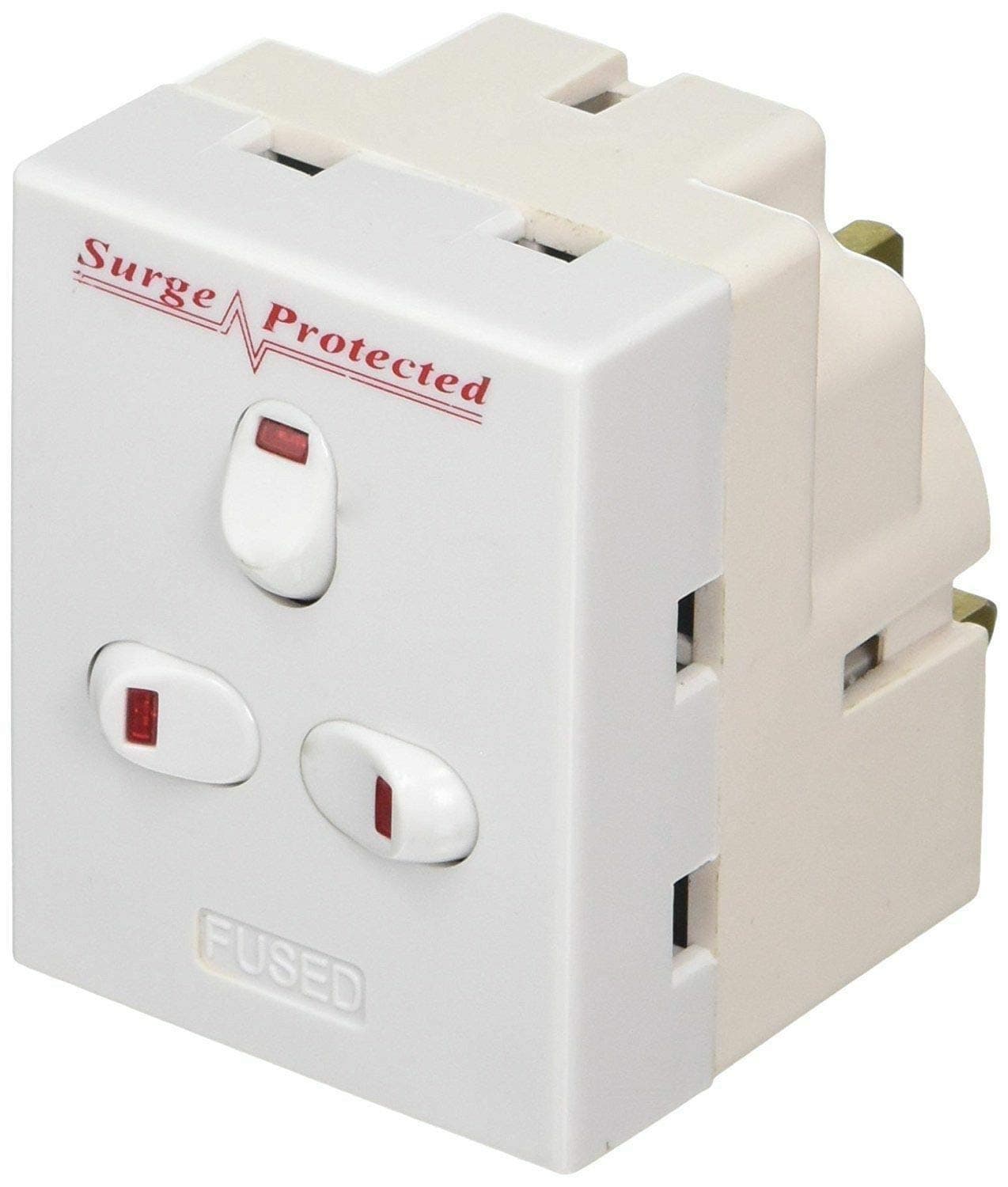 Mr Gadget's Solutions 3 Way Triple Surge protected socket Mains Switched Adapter 13A Plug adaptor with Neon Switch-White