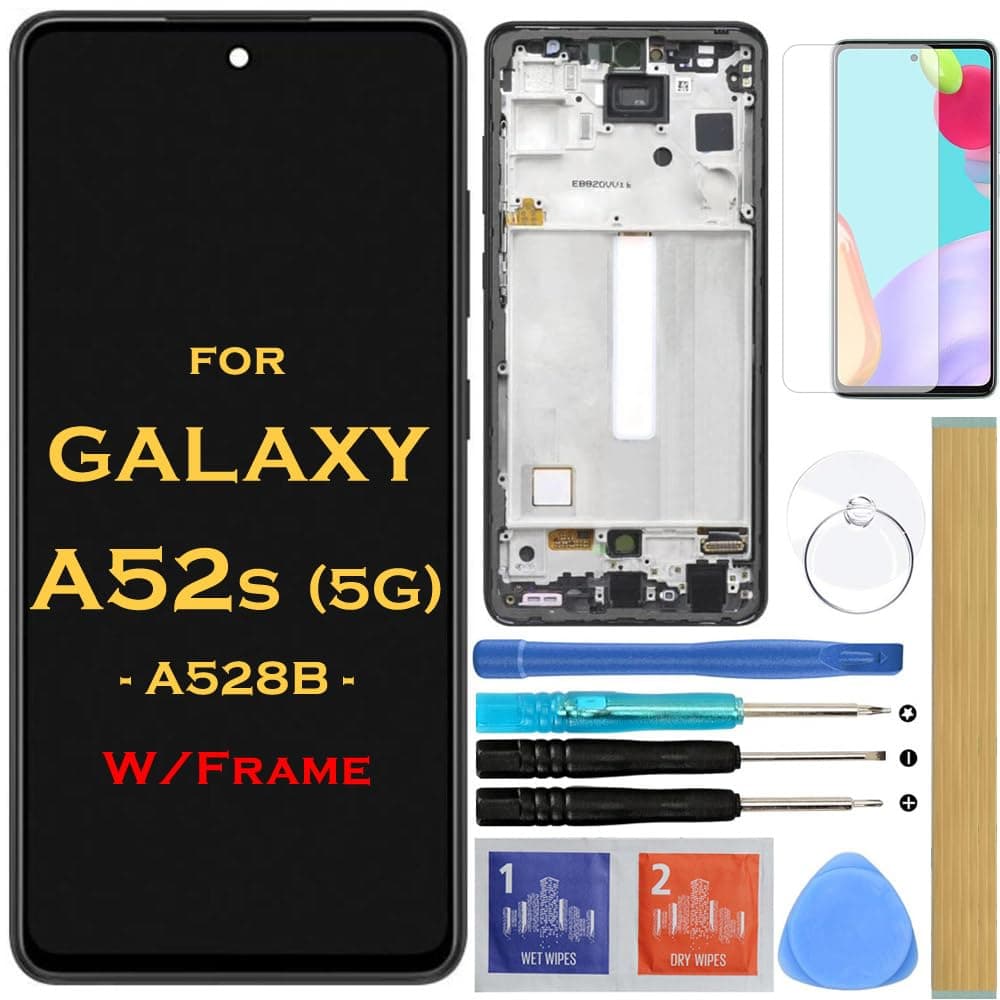 Screen Replacement LCD Display Touch Digitizer Assembly for Samsung Galaxy A52S 5G A528 A528B SM-A528B 6.5"(Black with Frame)