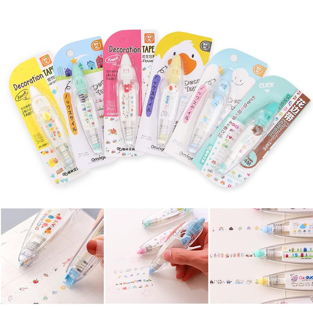 6Pcs Decorative Correction Tape, Creative Cartoon Pattern Decorative Tape Stickers for Scrapbooking Greeting Card Cute Sign DIY Decorative