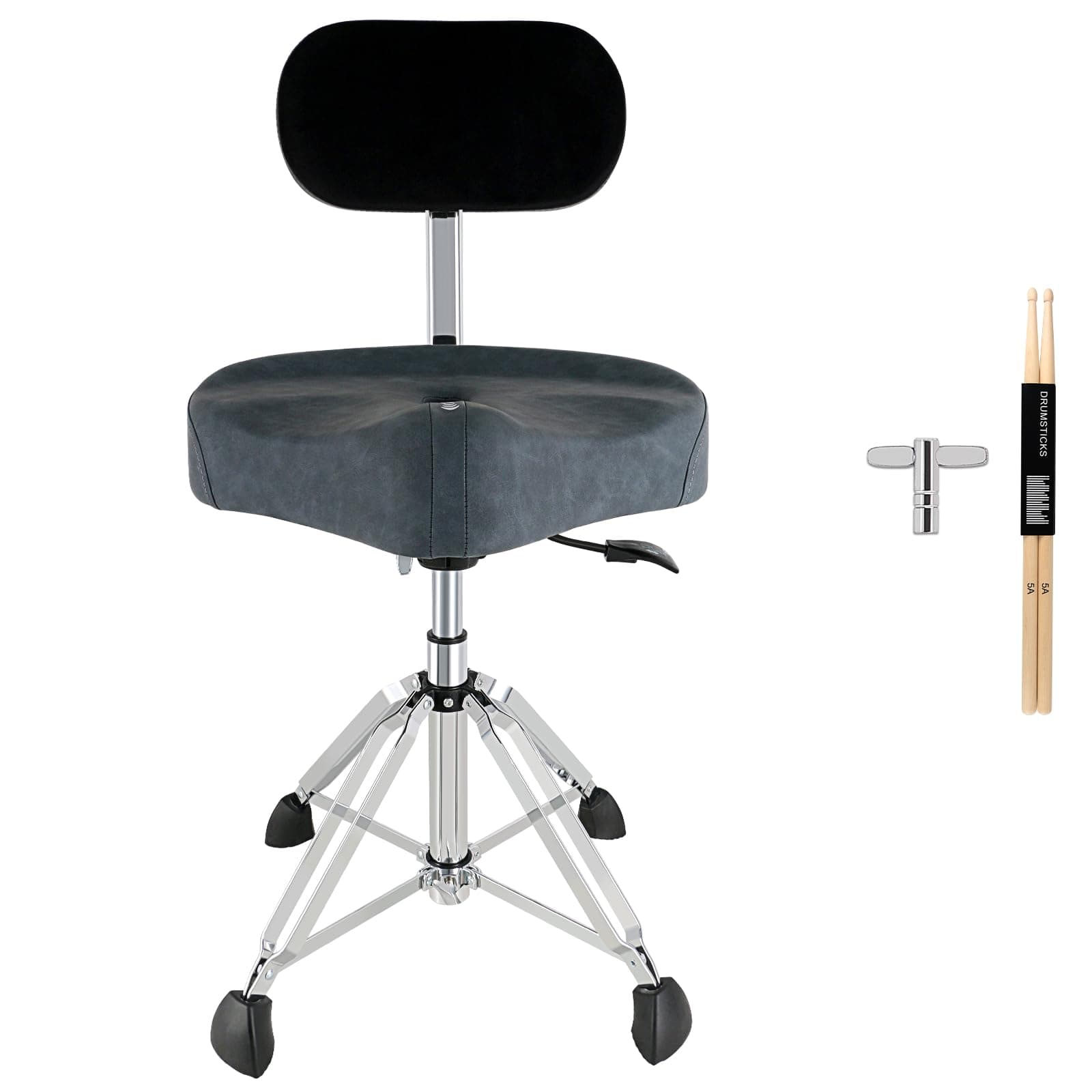 Drum Throne with Backrest Hydraulic Drum Stool Height Adjustable Airlift Drum Thrones 4 Leg Heavy Duty Drum Seat 4.3 in Thick Padded Drum Chair Drum Stools for Drummers,Guitar Players (Blue)