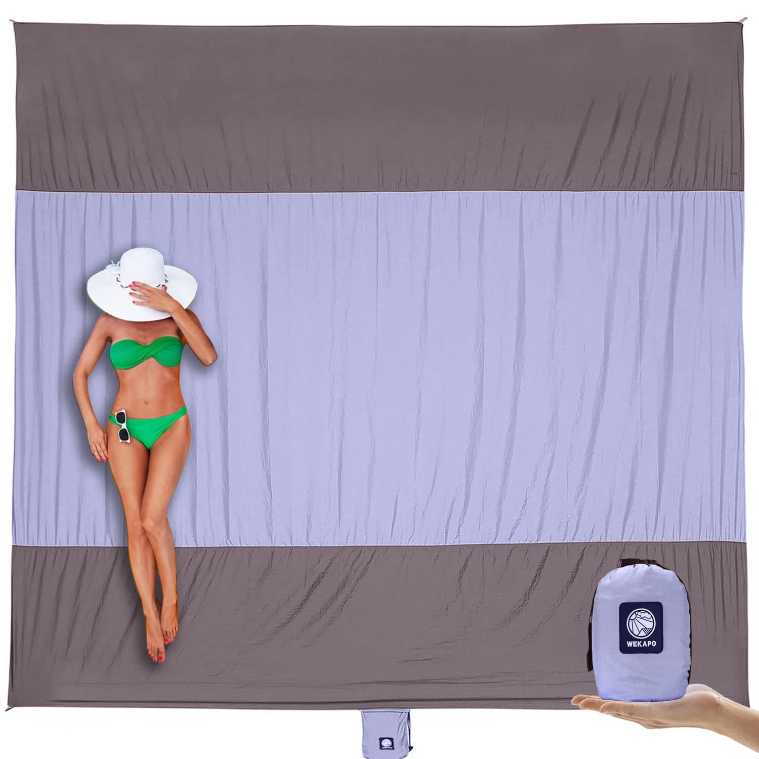 WEKAPO Beach Blanket Sandproof Waterproof, Extra Large Beach Mat, Oversized & Compact Sand Free, Quick Drying Beach Essentials for Vacation, Cruise, Picnic & Camping with Stakes