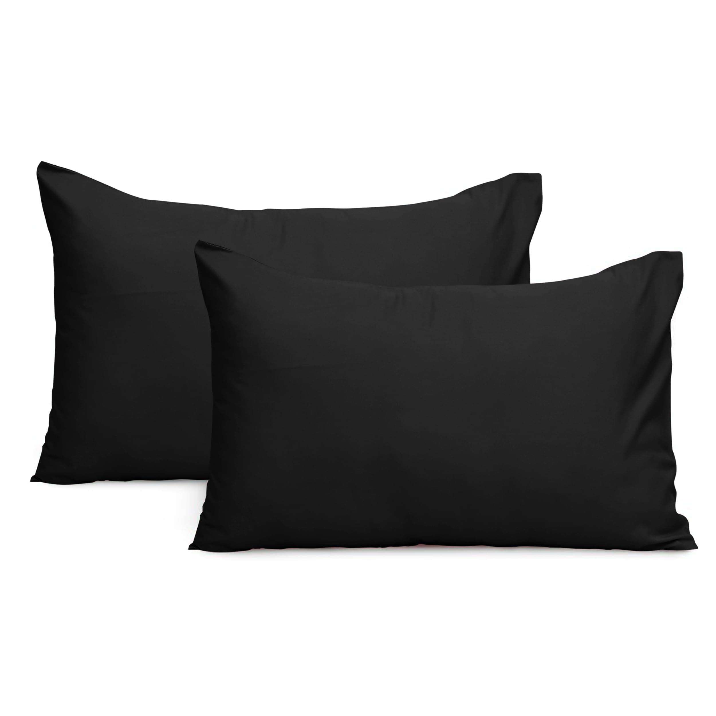 Imperial Rooms Pillow Cases 2 Pack Brushed Microfibre Pillow Covers (Black, Pillow Cases 2 Pack)