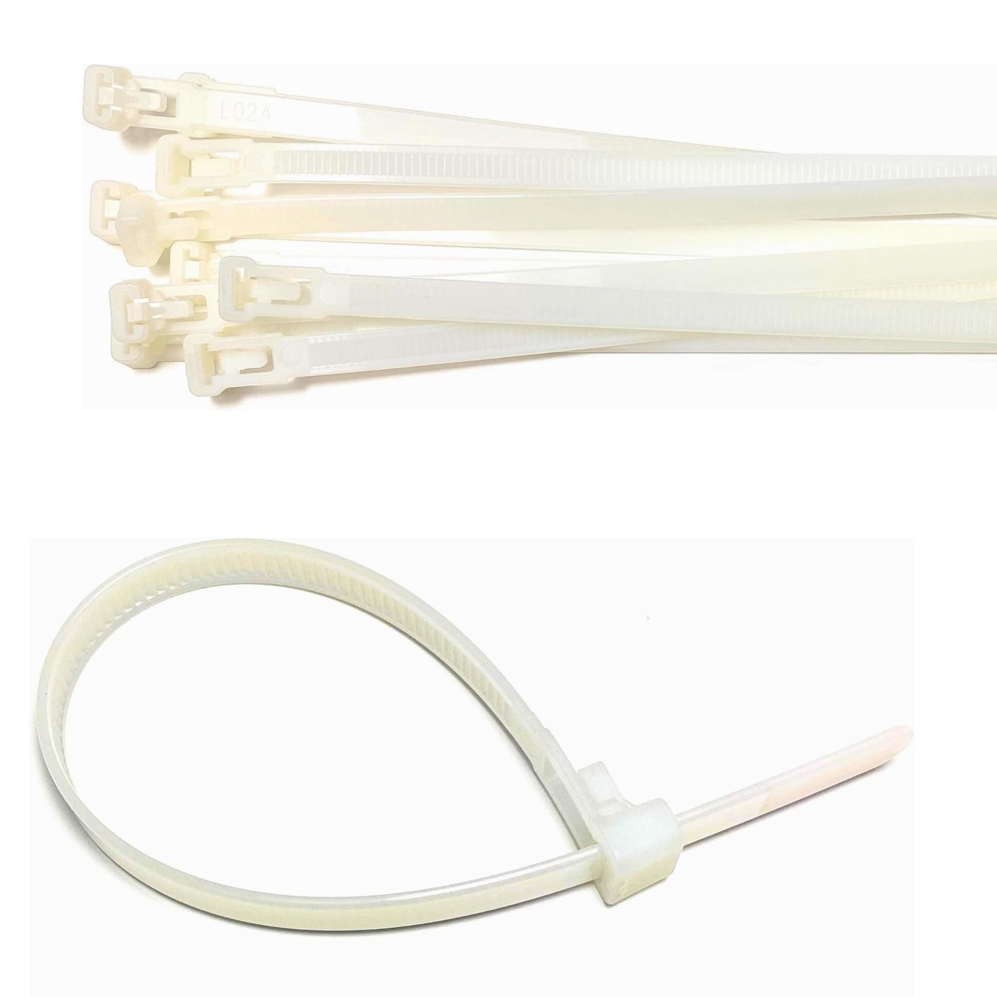Plastic Releasable Cable Ties Premium 300mm x 7. 2mm Large Reusable Zip Ties, 50-Pack (White)