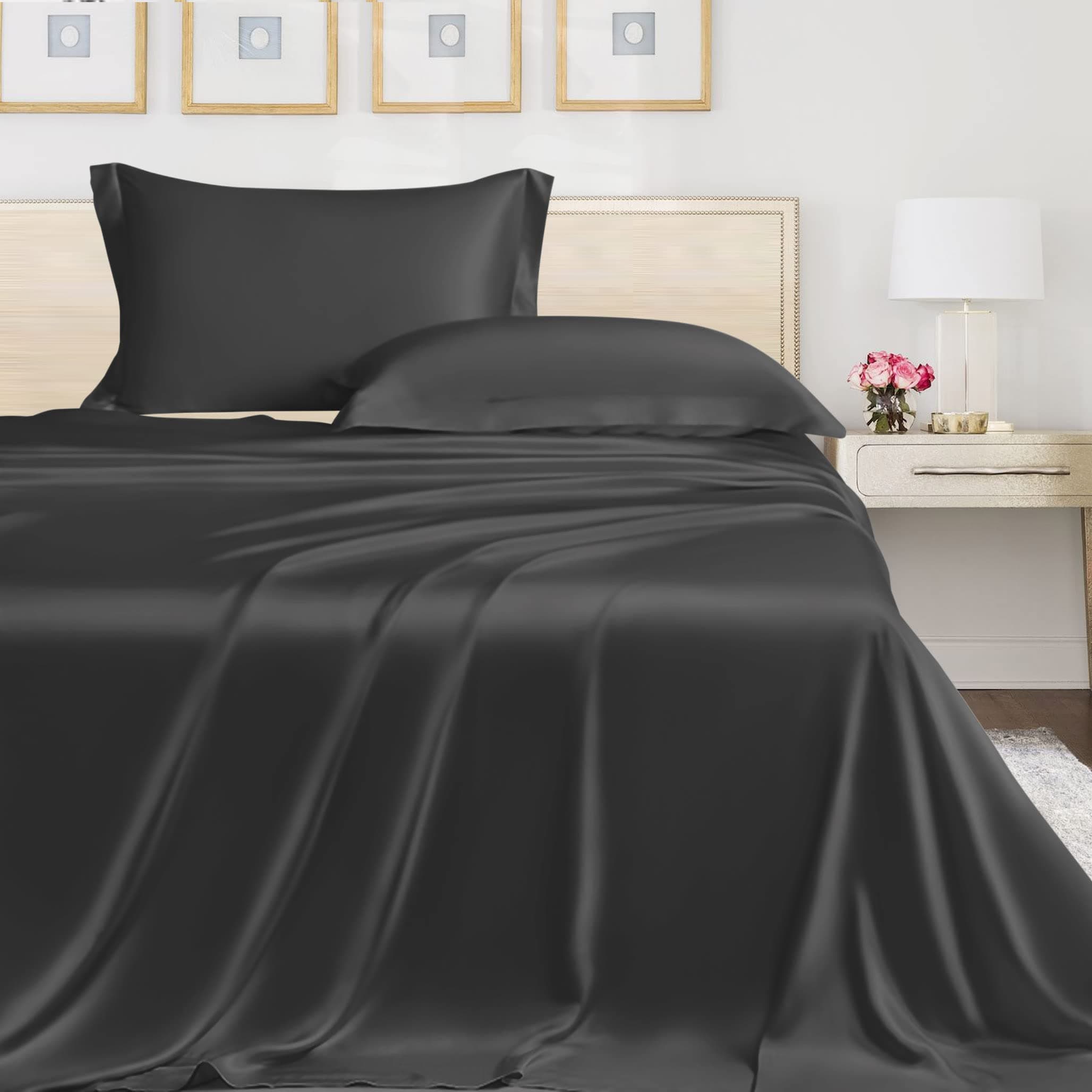 100% Organic Bamboo Only Flat Sheet Softest Cooling Luxury Bedding Flat Bed Sheet Perfect for Hair and Skin (Charcoal Grey, Double)