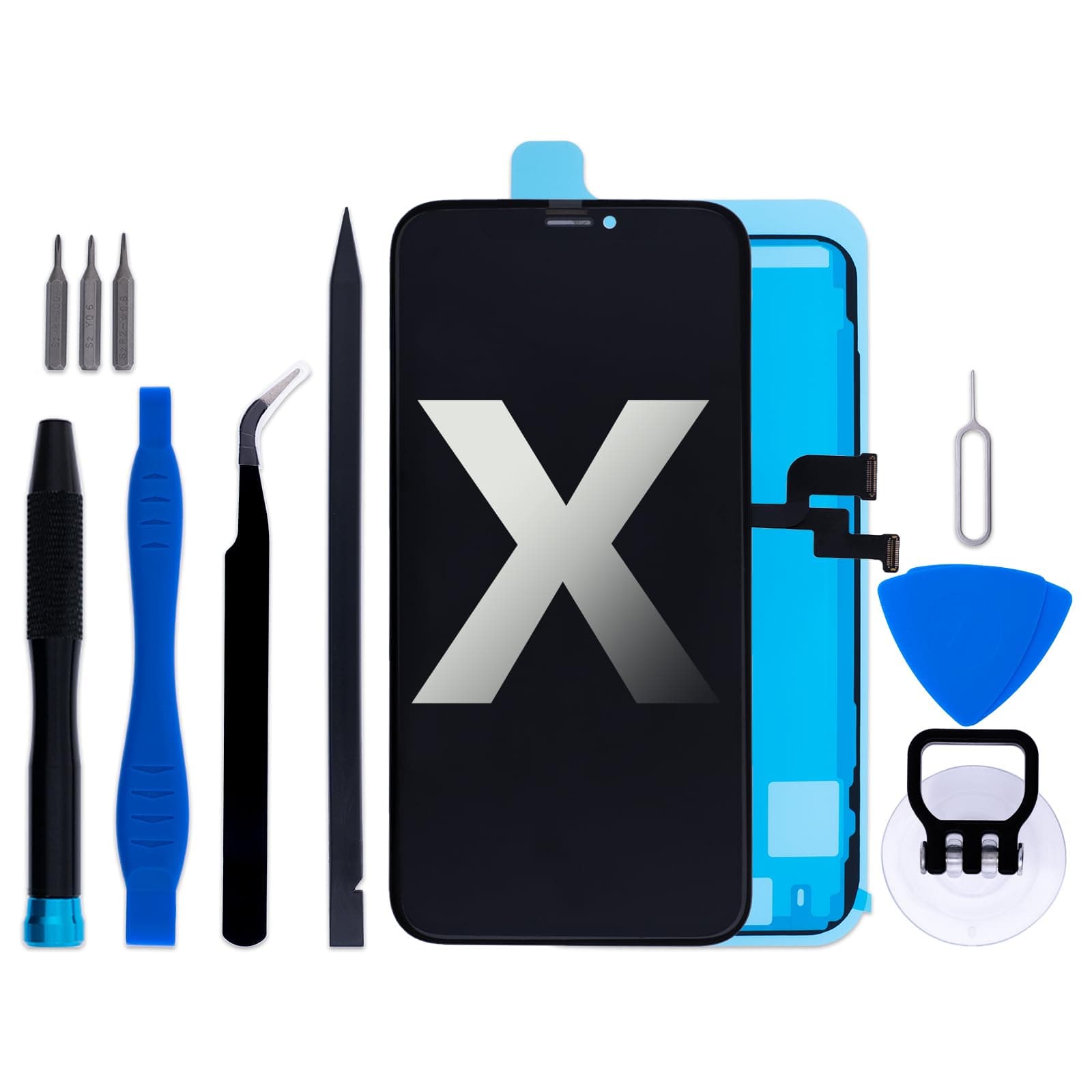 for iPhone X Screen Replacement Kit, 5.8" FHD LCD Display 625 nits (typ) 3D Touch Digitizer Assembly with Frame Adhesive and Repair Tools (Model A1865/A1901/A1902/A1903)