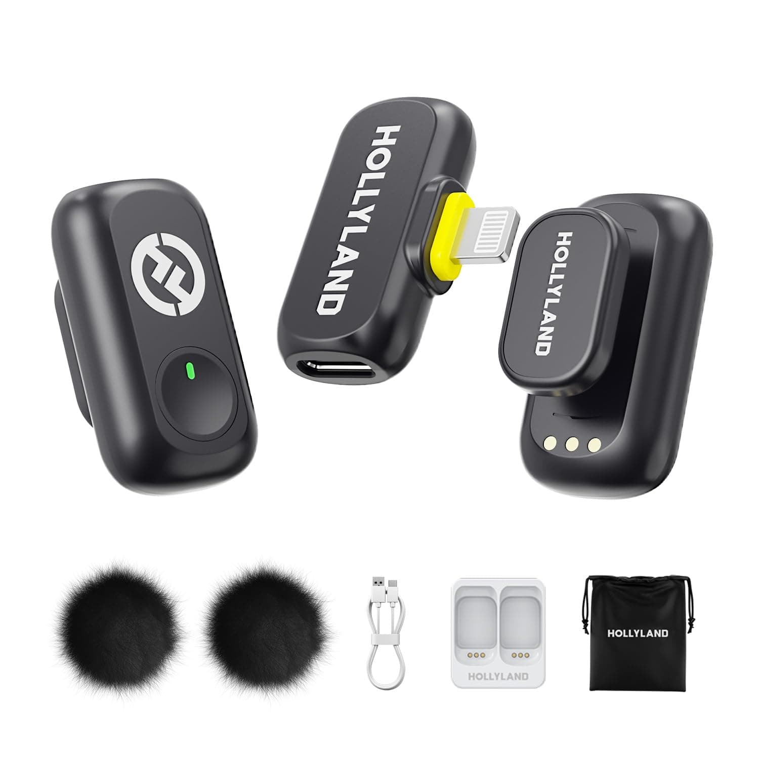 Lark A1 Wireless Mini Microphone for iPhone 14/13/12 (2TX + Lightning RX) 48kHz/24-bit, 3-Level Intelligent Noise Cancel, Magnetic Microphone for YouTube, Podcast, Vlogging (Black)