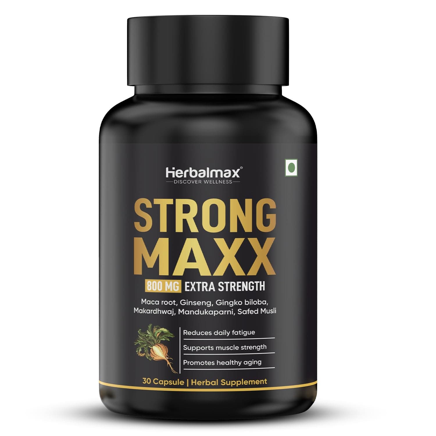 Herbal Max Strong Maxx Maca Root Capsules – 800 mg | 30 Vegetarian Capsules | Natural Energy & Vitality Booster | Ayurvedic Supplement for Men & Women