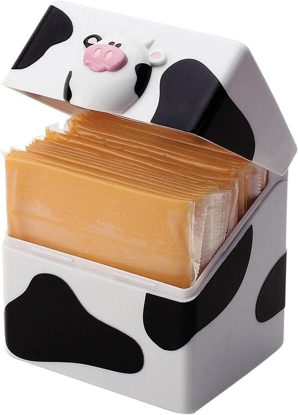 Joie Moo Moo Sliced Cheese Storage Container, Flip Top Fridge Organizer Box, Compact Holder Keeps Slices Fresh and Easy to Find, Cute Cow Kitchen Gadget, BPA-Free