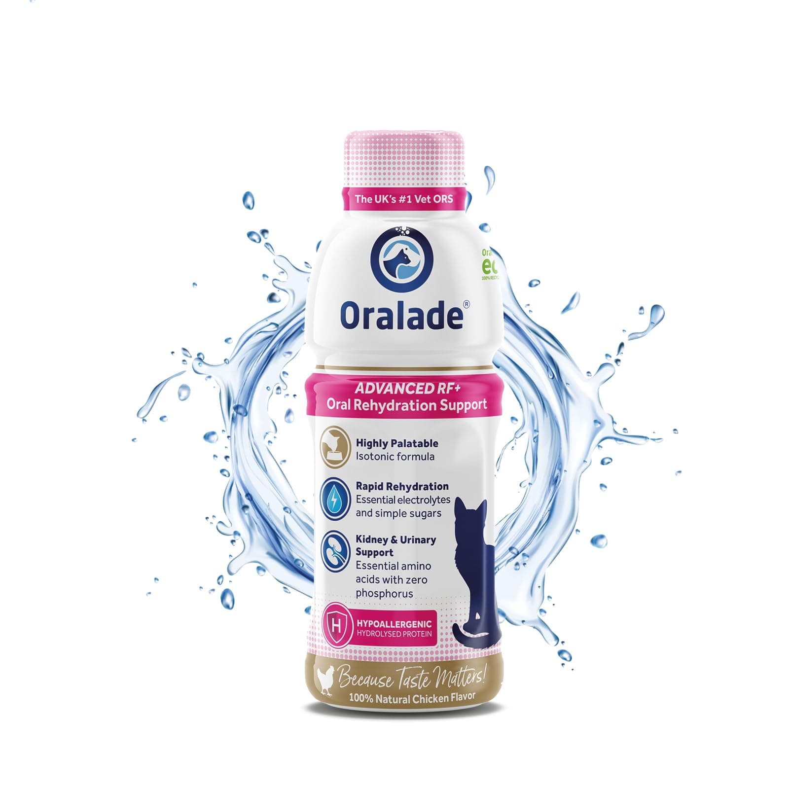 Oralade - Advanced RF+, Oral Rehydration Support for Cats - Fast Acting Isotonic Formula - Kidney and Urinary Support - Natural Chicken Flavour - Highly Palatable - For all Ages - 330ml