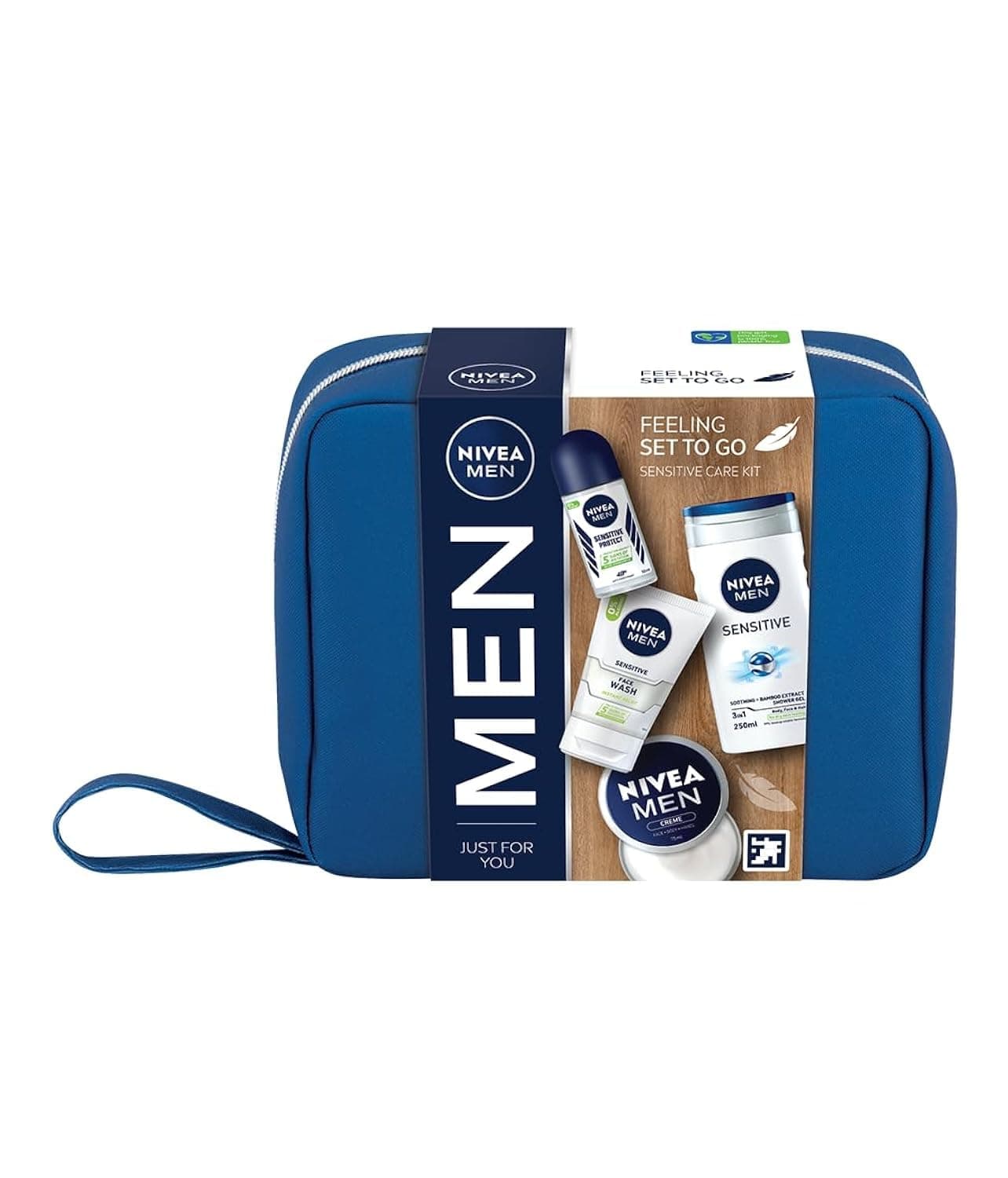 NIVEAMEN Feeling Set To Go Sensitive Care Kit Gift, Includes Face Wash, Shower Gel, Anti-Perspirant and Moisturiser, Men's Skincare