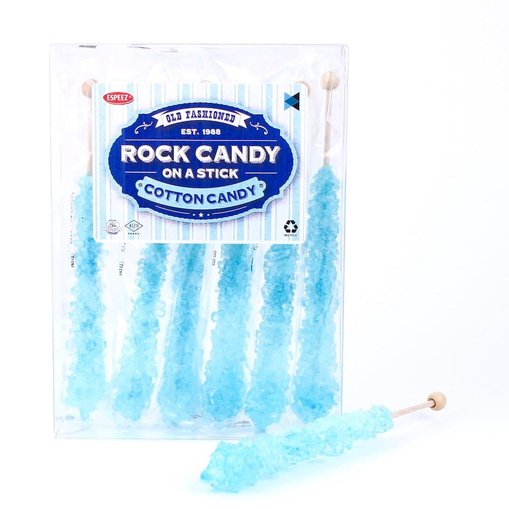 Espeez Extra Large Rock Candy Sticks: 6 Light Blue Cotton Candy Lollipop - Individually Wrapped - Rock Candy Crystal Sticks for Candy Buffet, Birthdays, Weddings, Receptions, Bridal and Baby Showers