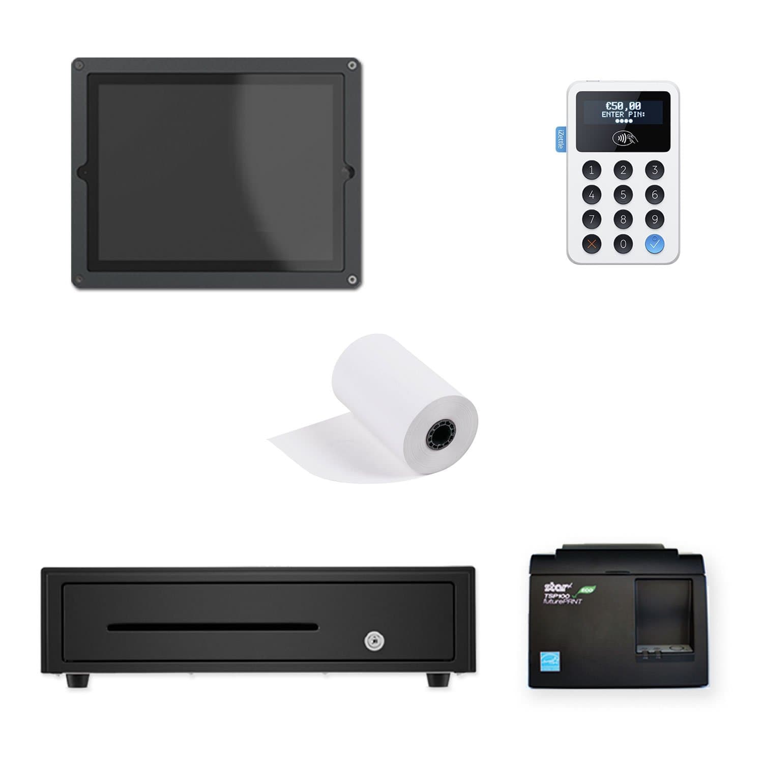 StoreKit iZettle Bundle with Receipt Printer + Cash Drawer + iZettle Card Reader + iPad Stand + Paper Rolls