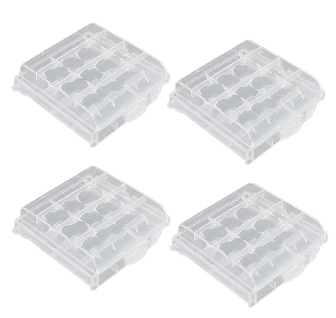 Syga Plastic Portable Battery Case/Holder Battery Container for AA/AAA 4 Cell (White Transparent) - Set of 4