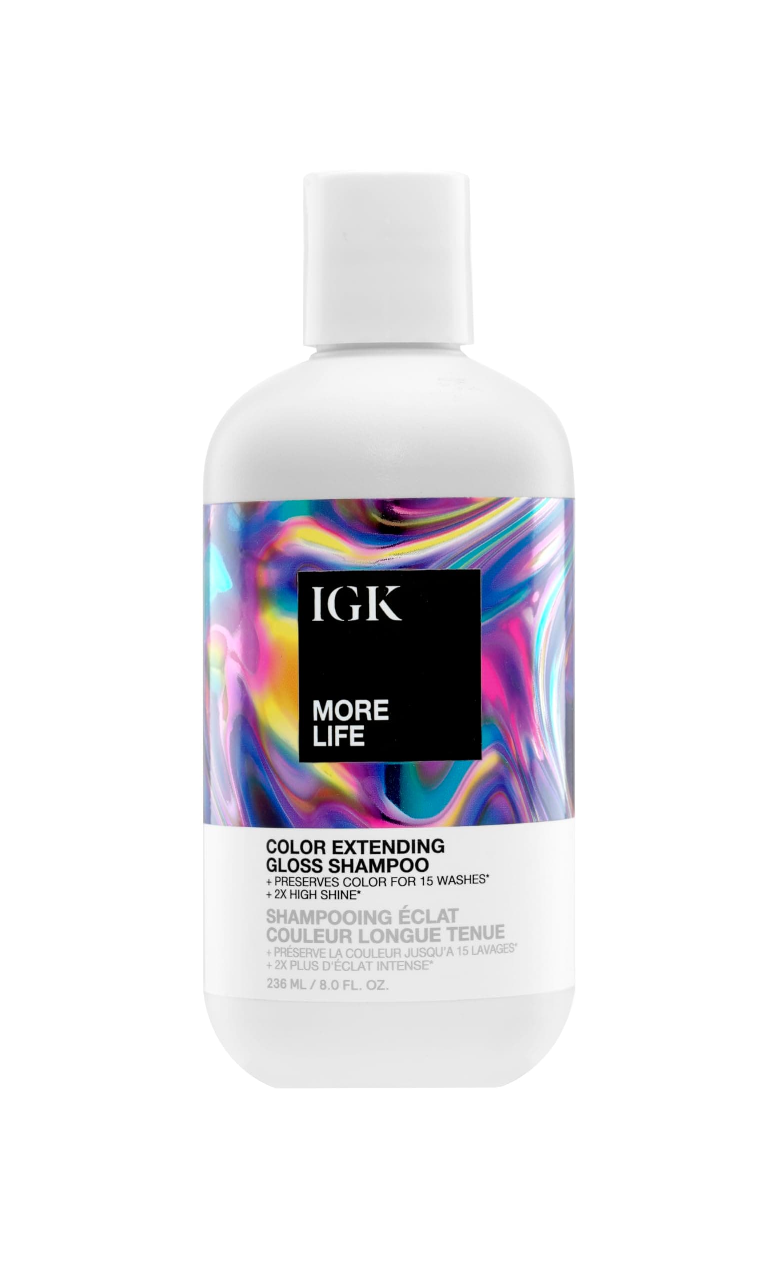 IGK MORE LIFE Color Extending Gloss Shampoo | Color-Safe Cleanse for Glossy Vibrant Hair | Helps Extend Color with Soft Smooth Shine | 8 Oz