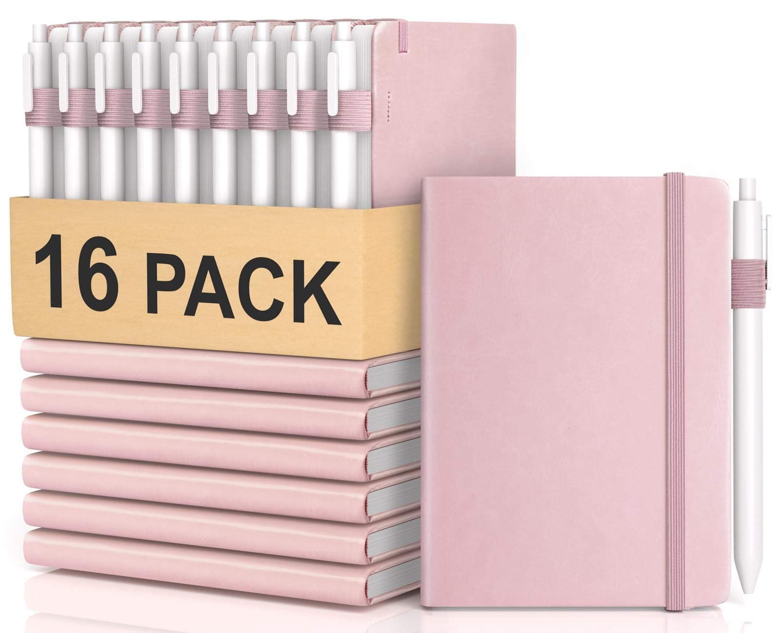 Pocket Small Notebook Journals, 16 Pack ( Rose Pink ) Mini Notebook 3.7x5.7 Journaling Notebooks for Women Men, Hardcover Lined Note Pads with Pens for Work, Business, Travel Journal, Office Supplies
