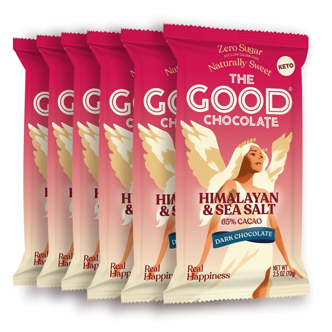 Himalayan Salt Dark Chocolate Bars with Zero Sugar & Lower Net Carbs – Keto Chocolate Bar with Lower Calories, All Natural and Non-GMO Keto Snacks, 2.5 oz (6 Bars Value Pack)