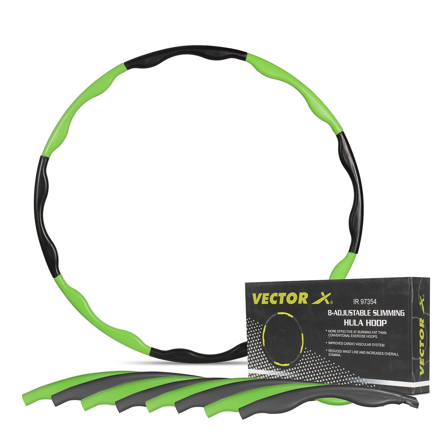 Hoola Hoop (Black & Green, Size - L, Diameter -36 Inch) | Material - Plastic | Detachable And Size Adjustable Design | Weighted Hula Hoop | Infinity Hoop | Smart Hula Hoop