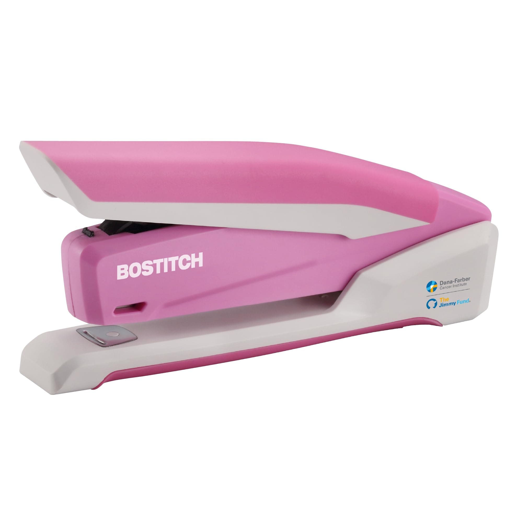 PaperPro Bostitch Office InPower Spring-Powered Desktop Stapler, 20 Sheet Capacity, One Finger Stapling, Includes 210 Staples, Jam Free, Opens for Tacking, Breast Cancer Awareness Pink