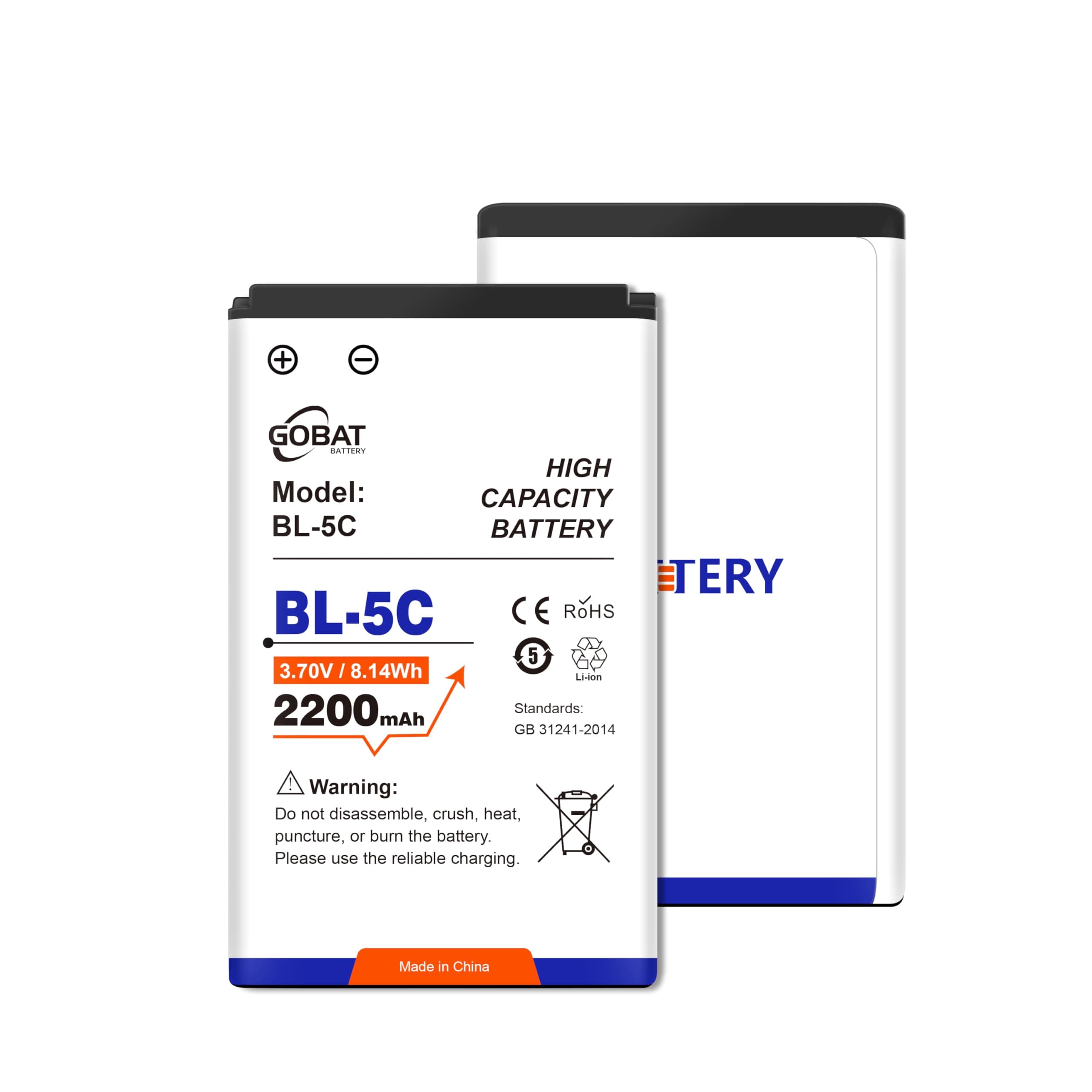 2Pcs BL-5C Battery,2200mAh High Capacity Battery Compatible for Devices Uses BL-5C Batteries Radio BT Speaker Camera
