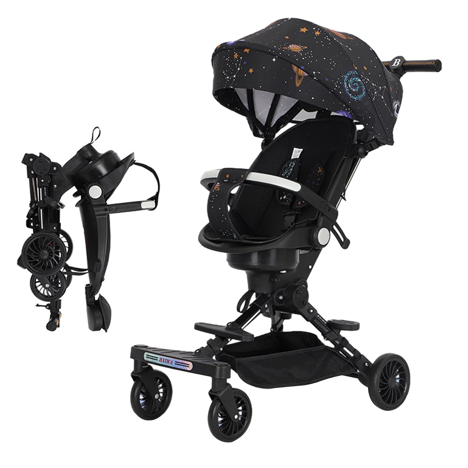 Stroller Lightweight Stroller Travel Stroller Fold 2-Position Recline Large Storage Basket A Magical Baby Stroller that Can Sit or Lie Down, Lightweight and Anti-rollover, One-Button Folding Two-way