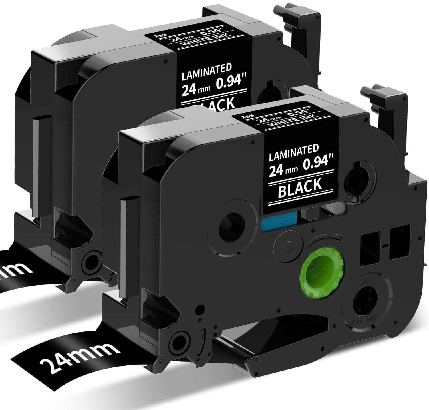 Compatible Label Tape Replacement for Brother Ptouch Label Maker Tape, TZe-355 24mm 1 Inch Standard Laminated White on Black Compatible with Brother Ptouch PTD600 PTP700 PT2300, 2-Pack