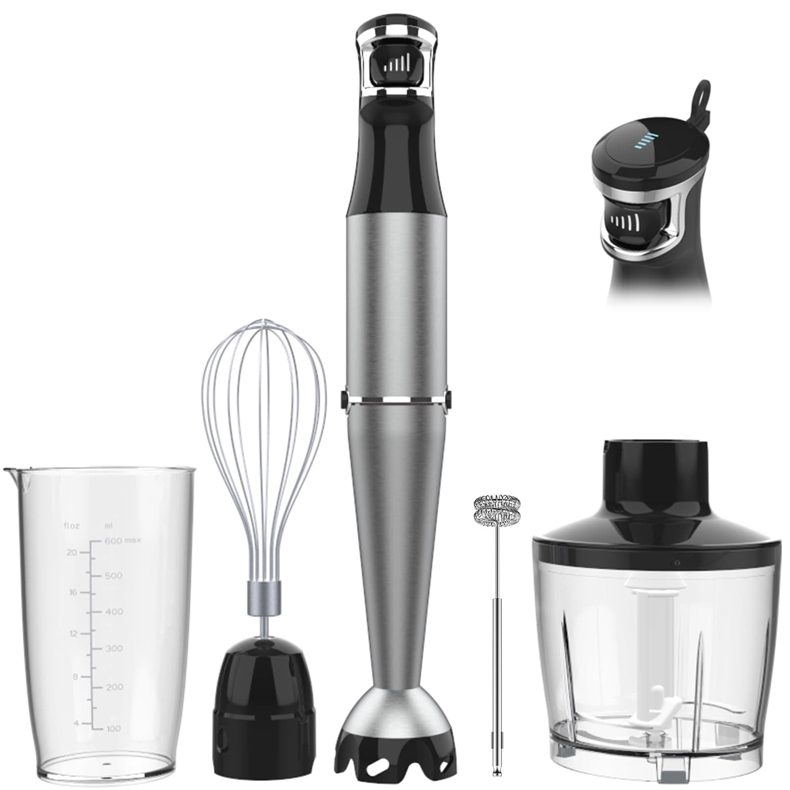 Immersion Blender Handheld Corded Hand Blenders Set 1100W, Trigger Variable Speed 5 in 1 Stick Emulsifier with Chopper, Whisk and Frother for Soup, Baby Food and Smoothies,Black