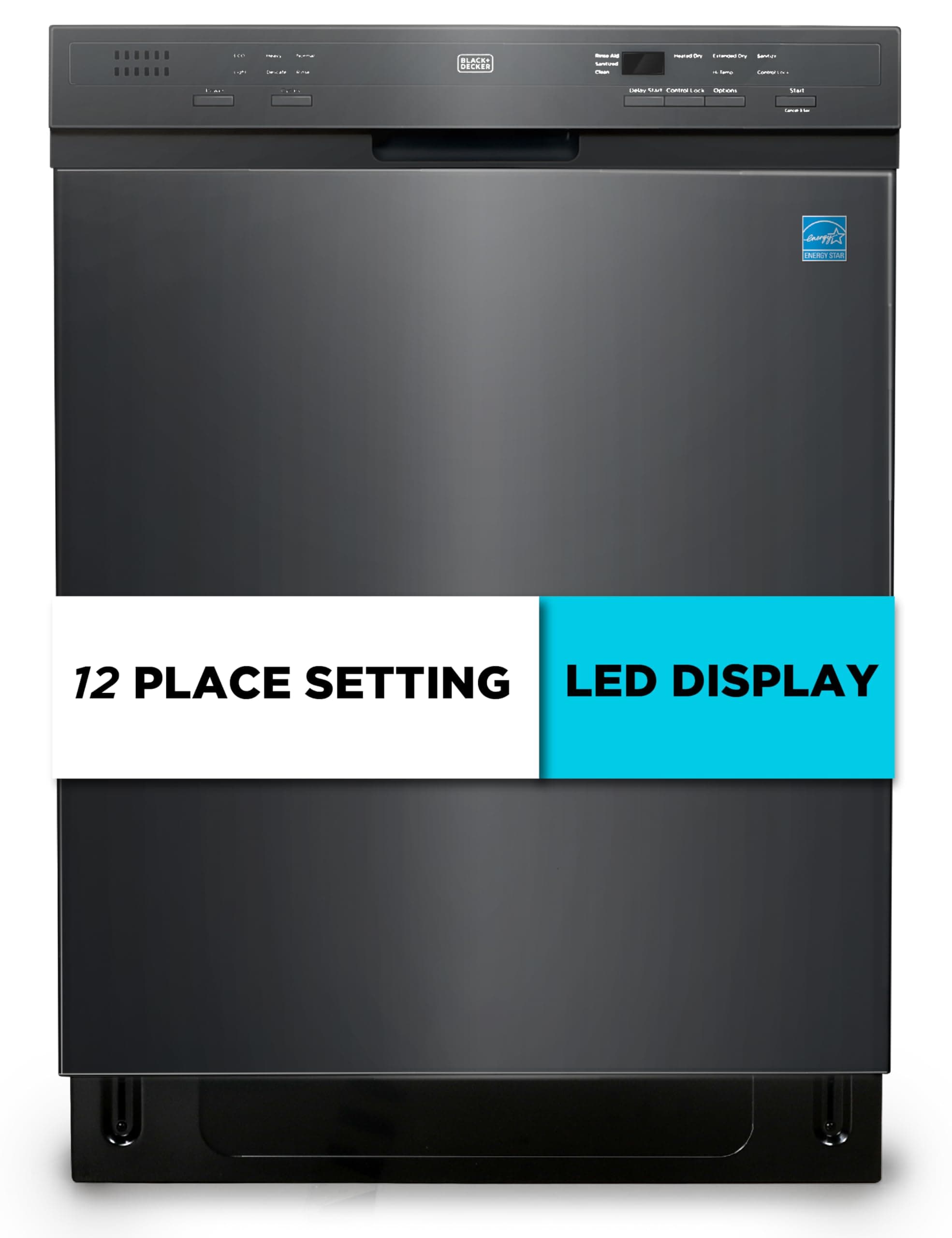 24" Built-In Dishwasher, 12-Place Setting Capacity with Stainless Steel Tub, Dish Washer with 6 Wash Programs, Low Noise, ENERGY STAR Certified, BDW200MB, Black