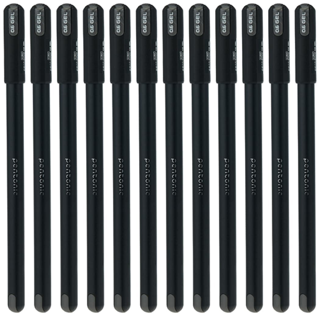 Gel Pen Box Pack | Tip Size 0.6 mm | Click Off Mechanism With Black Matte Finish Body | Quick Dry, Waterproof Ink For Smooth Writing Experience | Black Ink, Pack Of 12