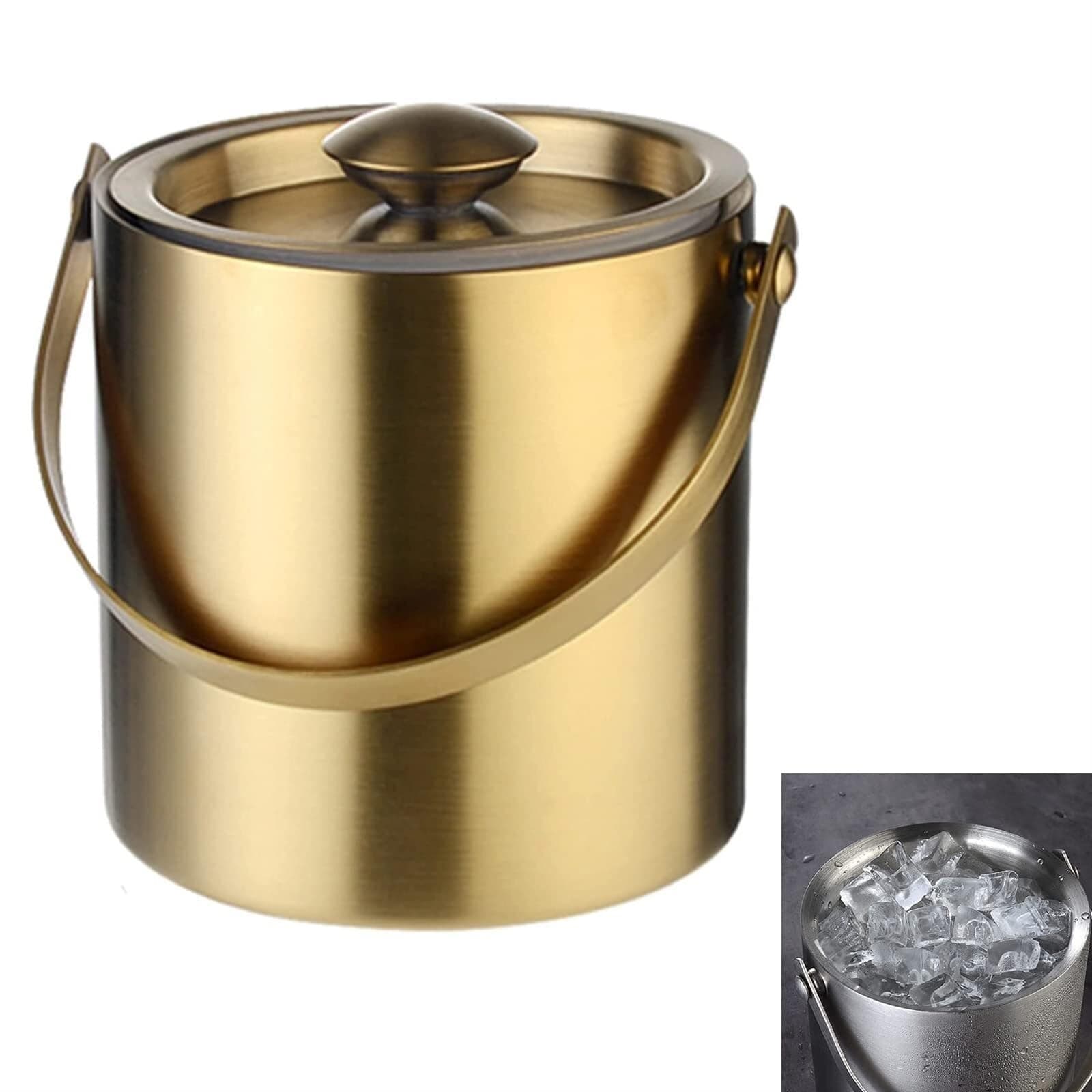 Ice Cube Tray 2 L / 3 L Ice Bucket with Lid Ice Bucket Stainless Steel Ice Cube Tray Double Walled Insulated Ice Container Portable Multifunctional Party Cooler Ice Barrel Barbecue Party