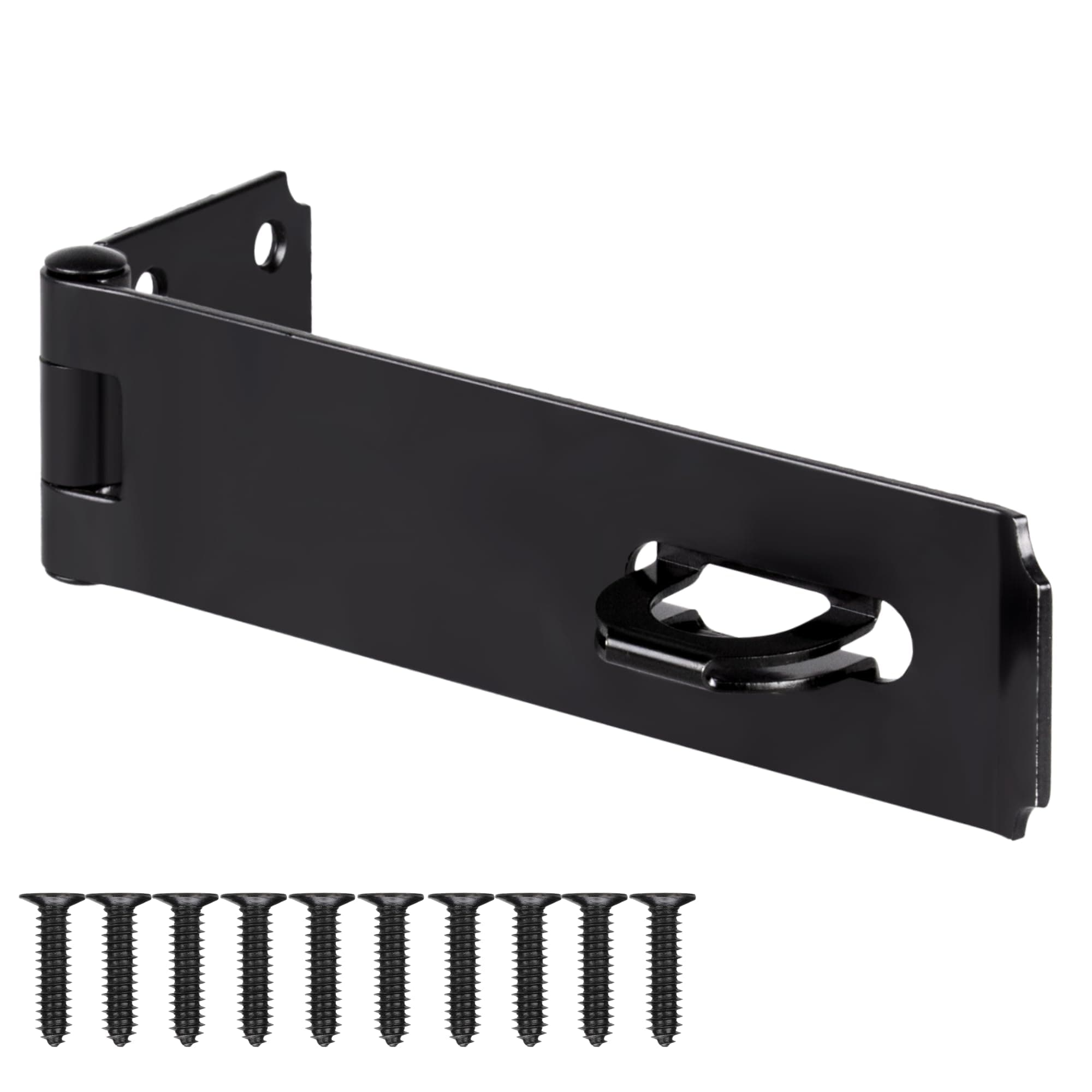 - 7-1/2 Inch Hasp Latch Heavy Duty, 1 Pack Stainless Steel Padlock Latch 0.11 Inch Thick, Black Finish Security Door Hasp Latch for Gates, Outdoor Doors, Cabinet, Drawer(8 Screws Included)