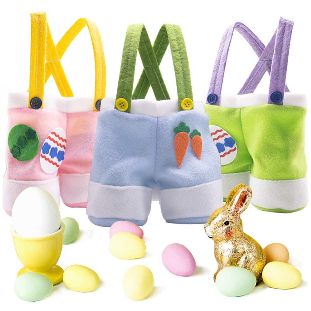LOVEINUSA Easter Gift Candy Bags, 3 Pack Easter Egg Bags Pants Style Lovely Bunny Treat Bags