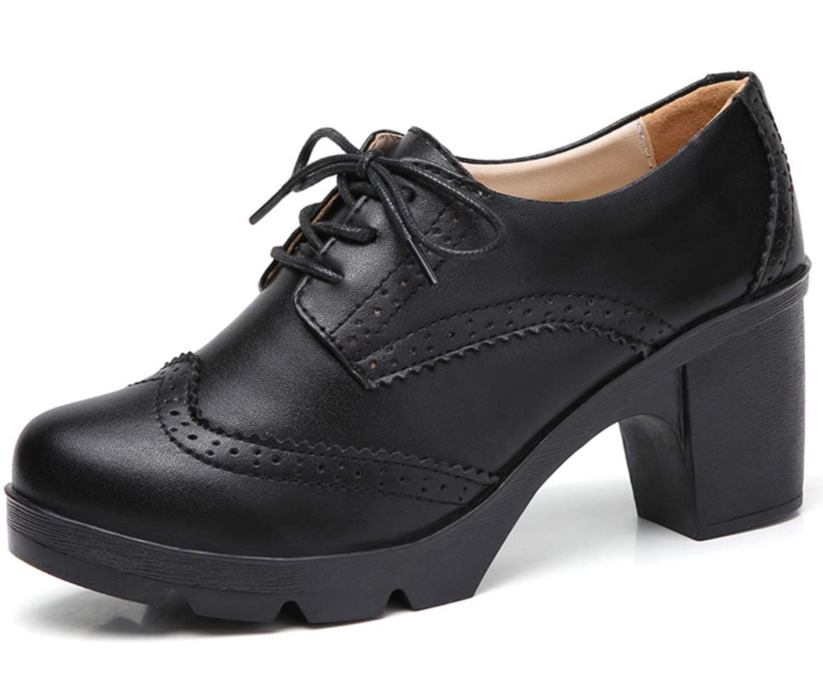 Women's Classic T-Strap Platform Mid-Heel Square Toe Oxfords Dress Shoes