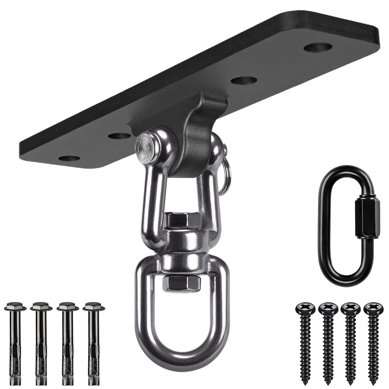 Dolibest Heavy Bag Hanger, Wall Ceiling Mount Hook 360° Rotation Wood Beam Holder Body Weight Strength Training Systems, Wood Beam Holder with Spring and 1 Carabiner, 5Wood Screws for Wooden Sets