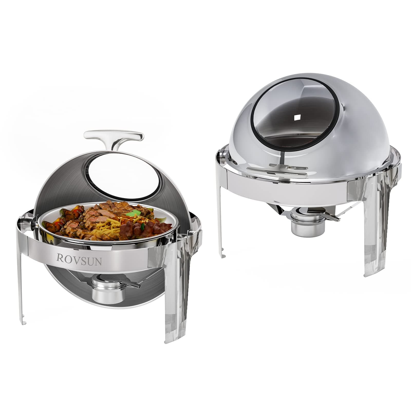ROVSUN 2 Packs Roll Top Chafing Dish Buffet Set,6 Quart Round Stainless Steel Chafer for Catering,Buffet Servers and Warmers Set with Glass Window for Wedding, Parties, Banquet, Events,Graduation
