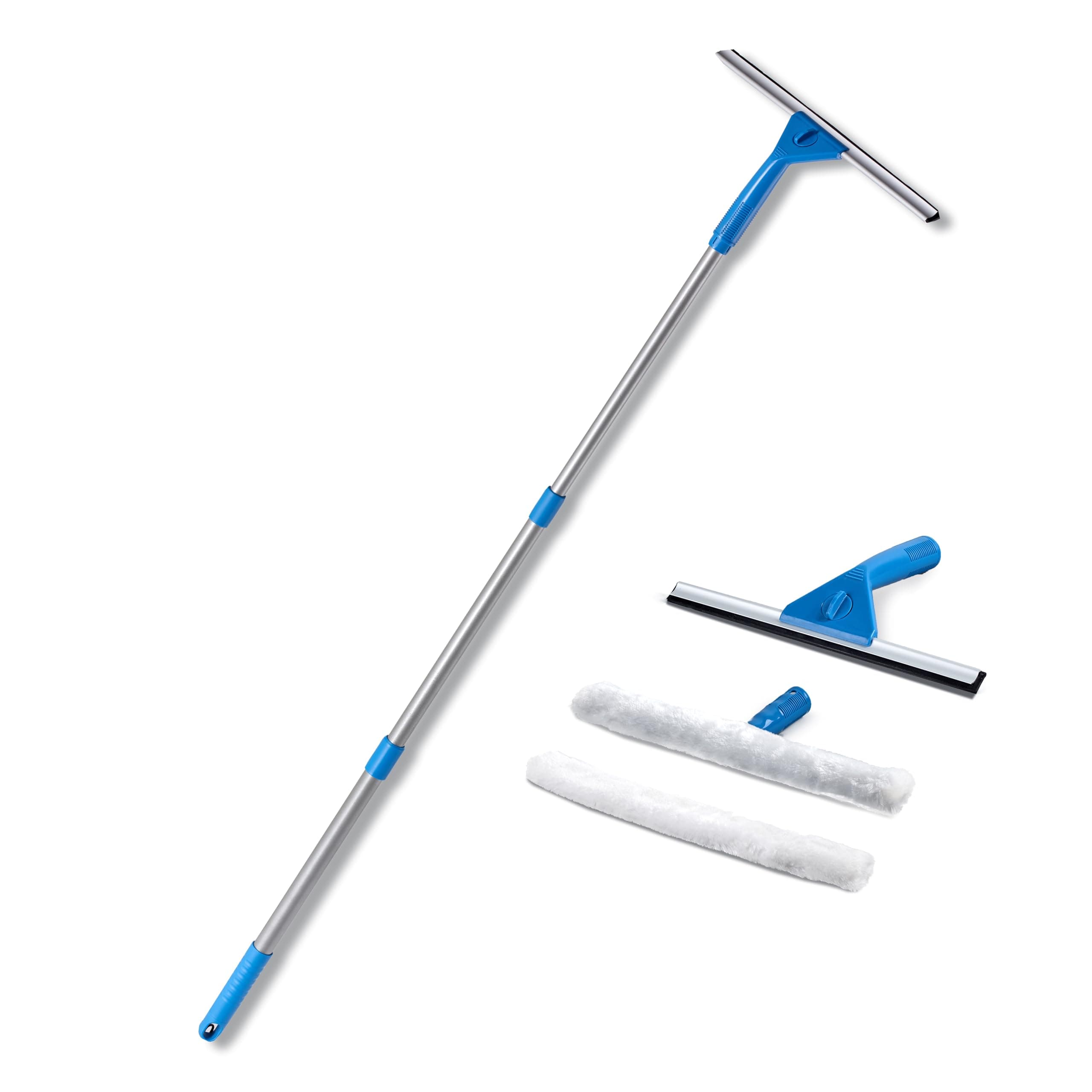 iTrend Window Glass Cleaning Kit – With Microfiber Washer, Pole, Rubber Squeegees – Extra Cleaning Pads - Blue