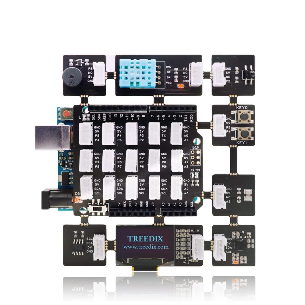 Electronic Projects Basic Starter Kit All in one Beginner Kit with 8 Sensors Detachable Compatible with Arduino for Beginner Adults Teens Learning