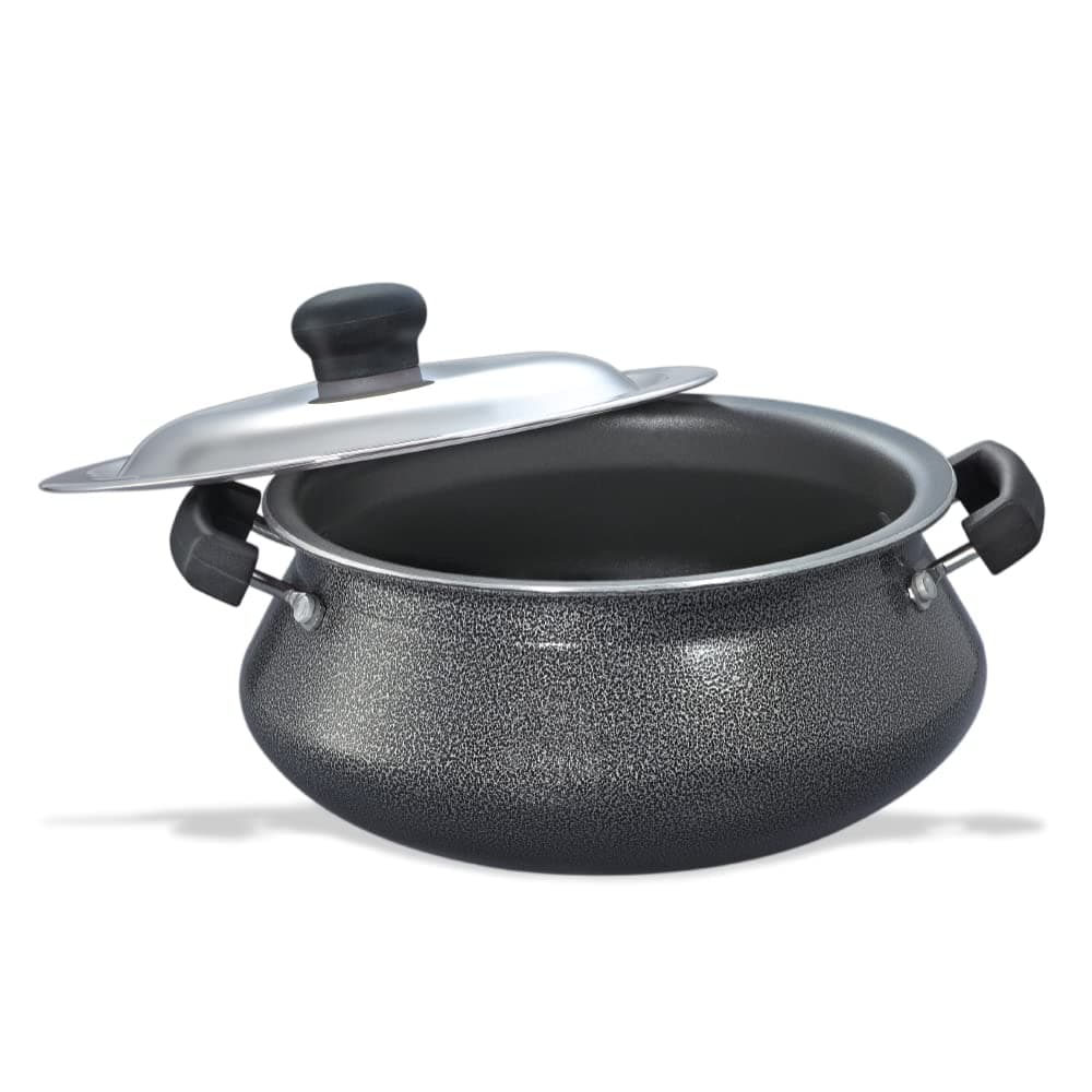 Prestige 4 litres Omega Select Plus 20 Cm Non Stick Junior Handi DuPont Teflon Non-Stick Coating | Black | Scratch Resistant | Stainless Steel Lid | PFOA Free