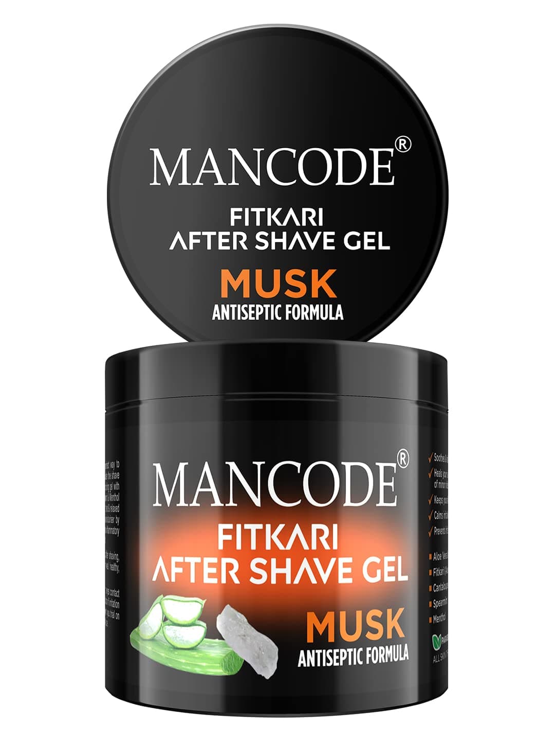 MAN CODE Fitkari After Shave Gel Musk for Men | Post Shave Gel | Treats Aftershave Cuts; Wounds; Razor Burn | Skin Irritation | Refreshing Musky Fragrance | Alcohol Free After Shave 100gm (Pack of 1)