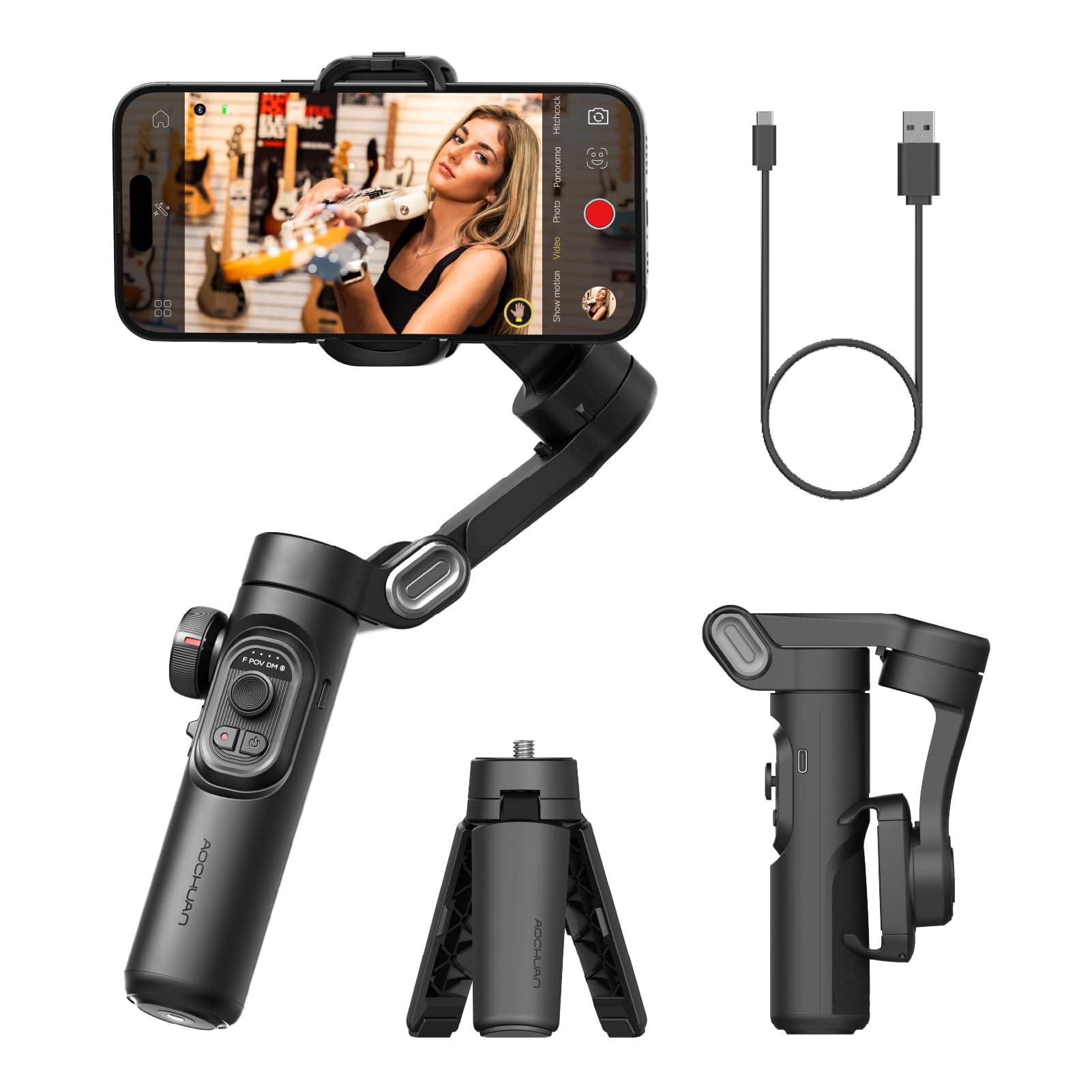 AOCHUAN Phone Gimbal Stabilizer 3-Axis Smartphone Foldable Handheld Gimbal for iPhone with Focus Wheel TikTok YouTube Vlog Stabilizer for iPhone17 16 15 14 13 Pro Max Android-Smart XE