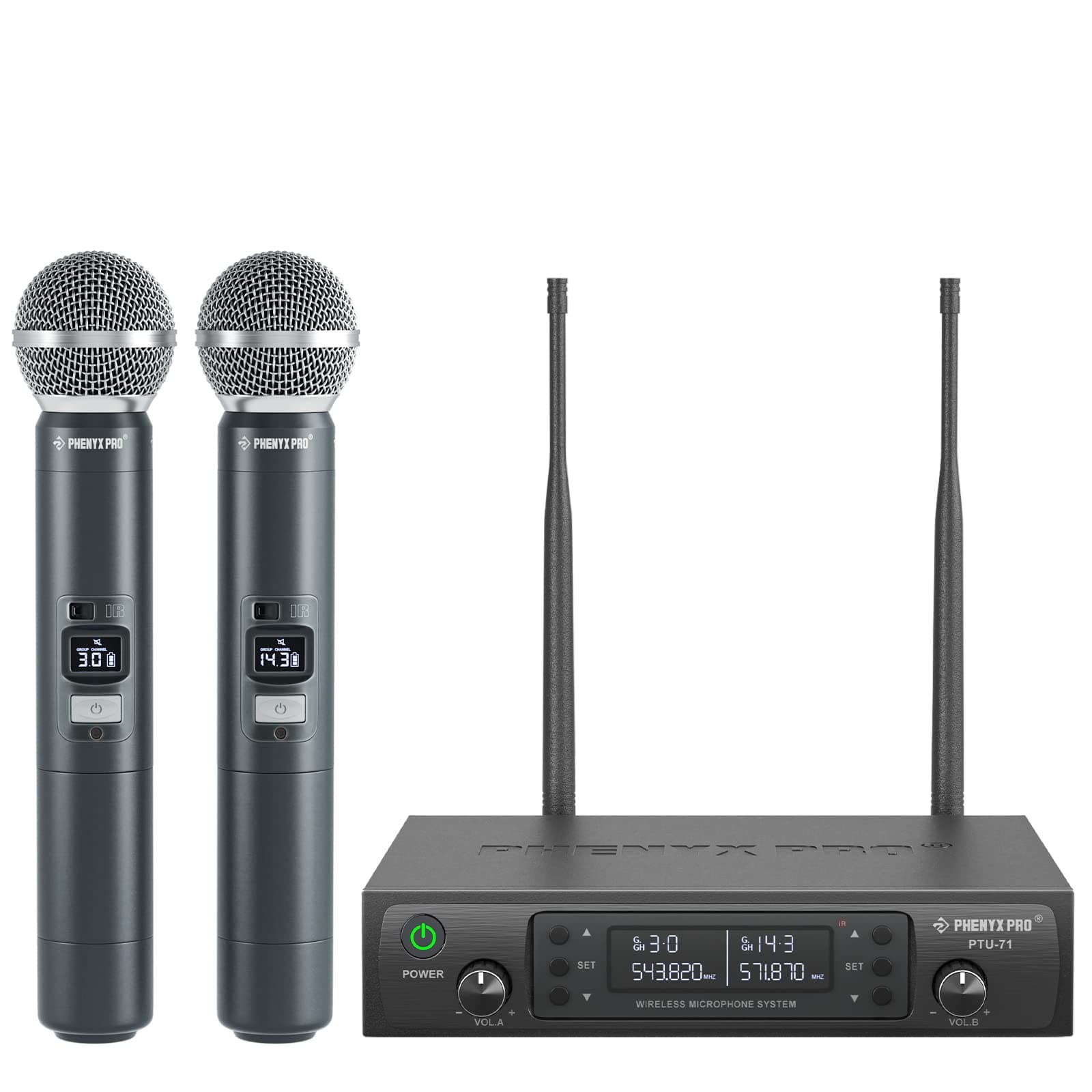 Dual UHF Wireless Microphone System, Cordless Mics for 250ft Long Range Professional Performance, Multichannel, Metal Built, 16h Battery Life, Ideal for Public Address(PTU-71-Newï¼â€°