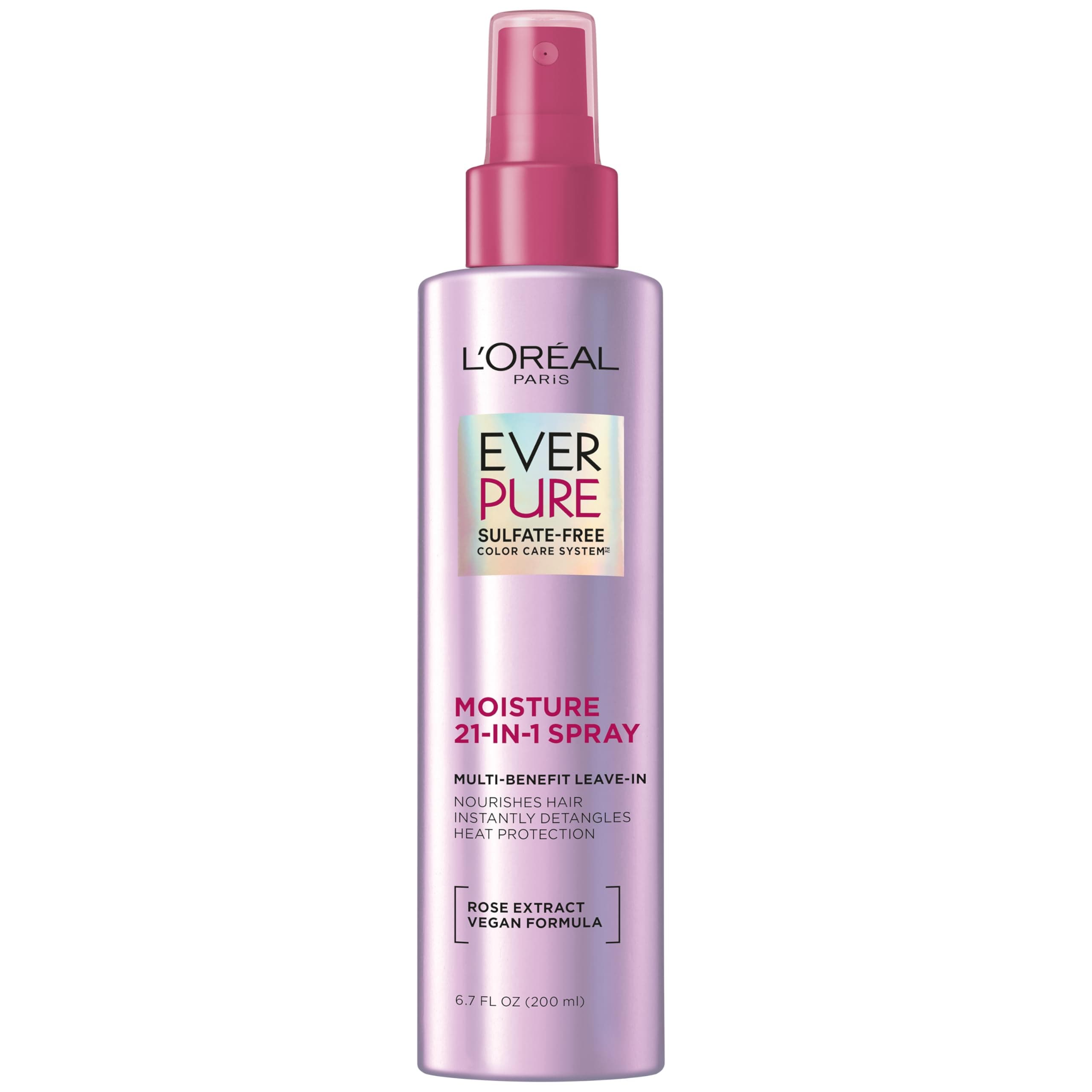 Leave In Conditioner Spray, 21-in-1 Multi Benefit Detangling, 450F Heat Protectant, Frizz Control, No Weigh Down with Coconut Oil, Sulfate Free & Vegan, EverPure 6.7oz