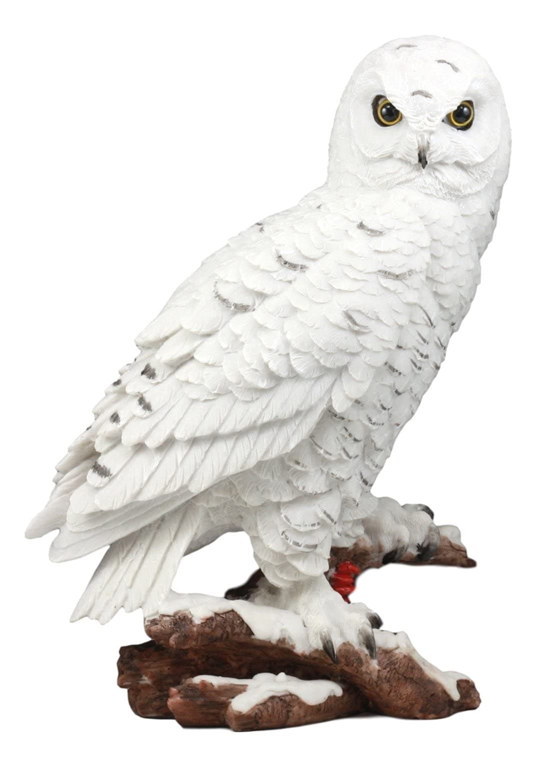 Mystical White Snow Owl Bird Perching On Tree Branch Statue 12.25" Tall Nocturnal Bird Wildlife Owls Sculpture Figurine