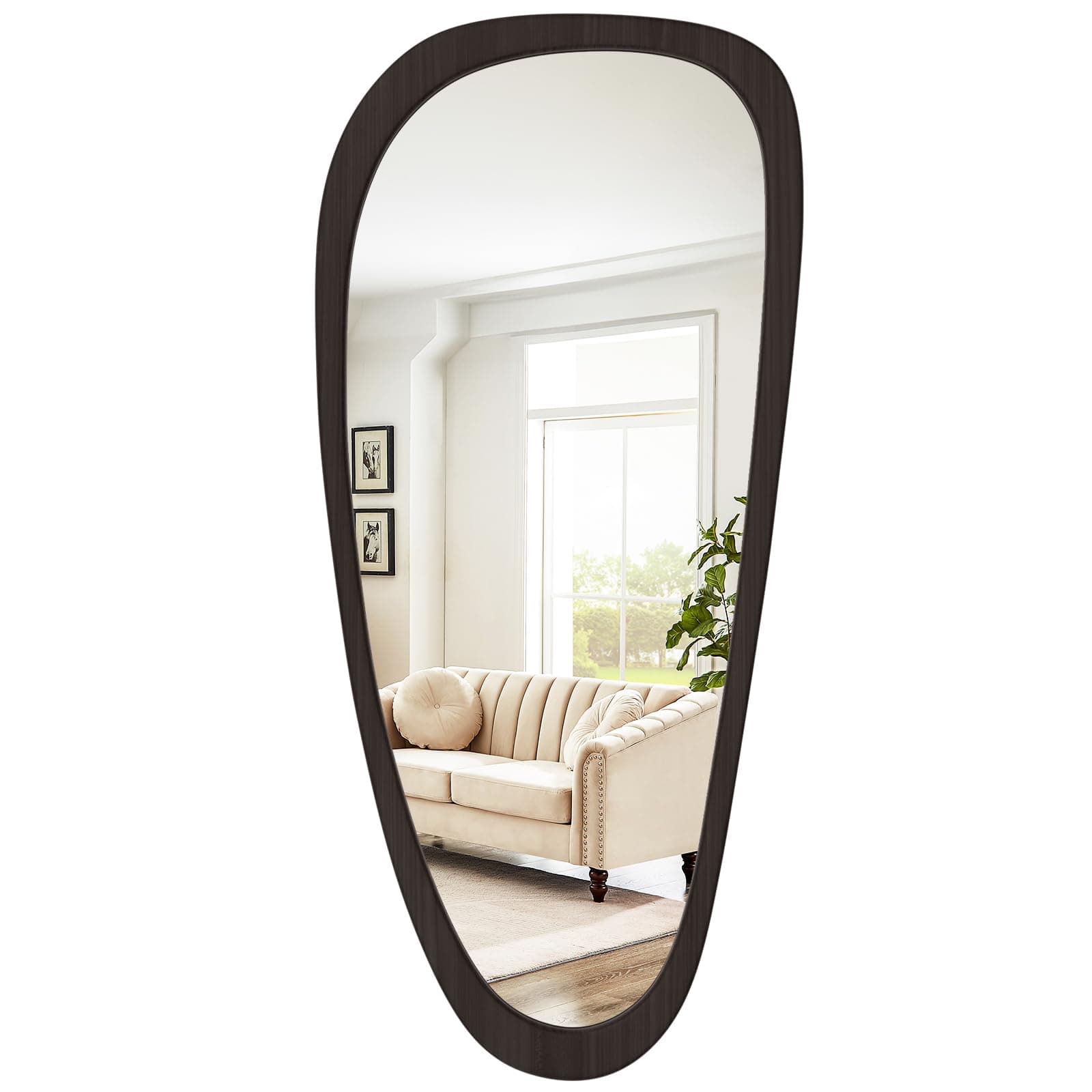 WallBeyond Asymmetrical Mirror, Irregular Wall Mirror, Wall Mirrors Decorative for Bedroom Living Room Entryway Hall, Wood Mirror for mid Century Modern Decor 48" H x 22" W, Black
