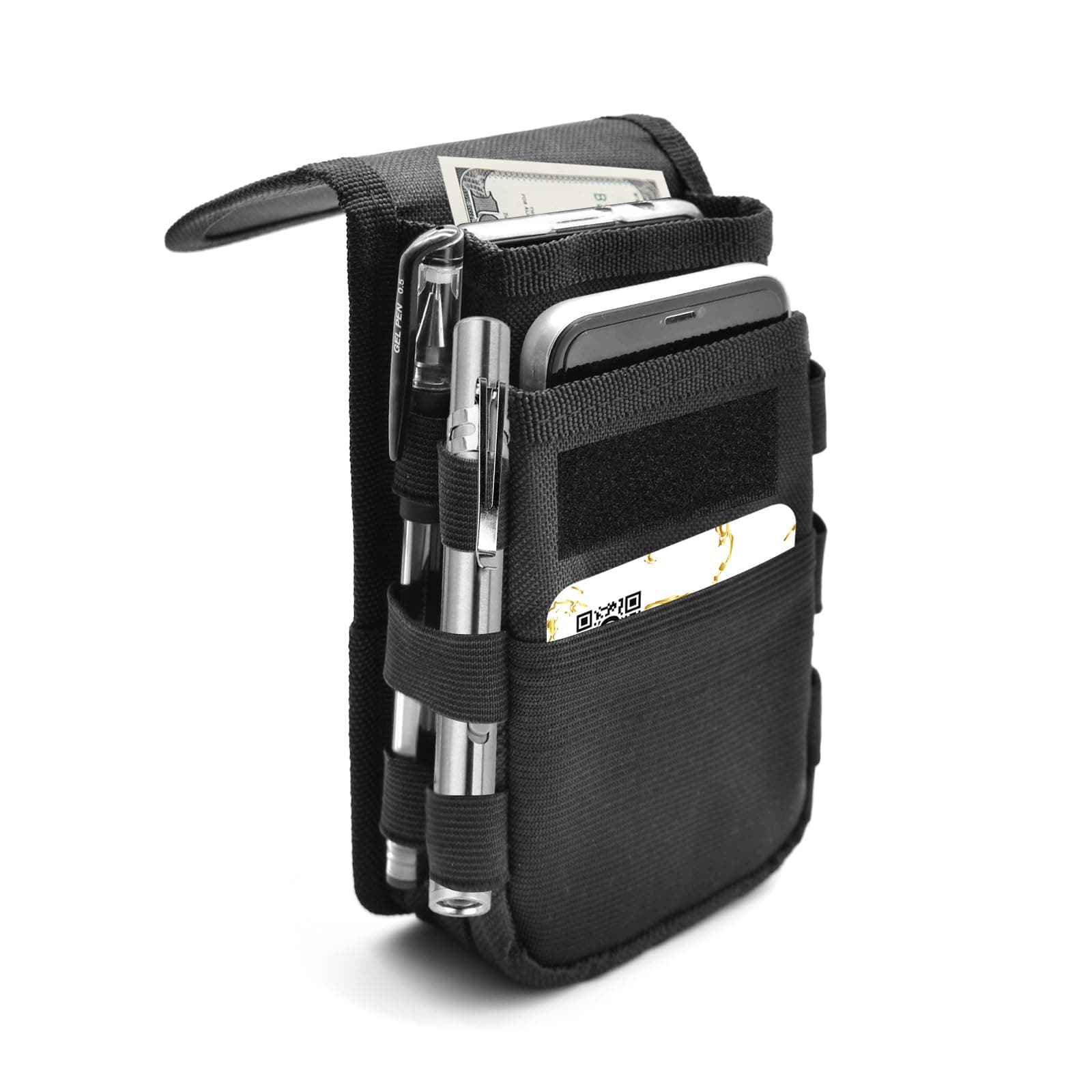 Belt Phone Pouch, Large Smartphone Holder, Multi-Purpose Tactical Cell Phone Case for Work, Hiking, Camping, Barbecue, Rescue, Black