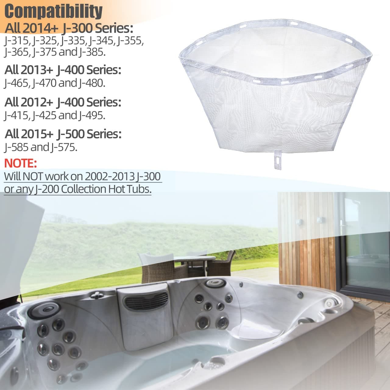 Alocs 6570-398 Filter Net Bag for Ja-cuzzi - 2014+ J-300, 2012+ J-400, 2015+ J-500 Series Hot Tub Mesh Skimmer with 11 Clip Holes