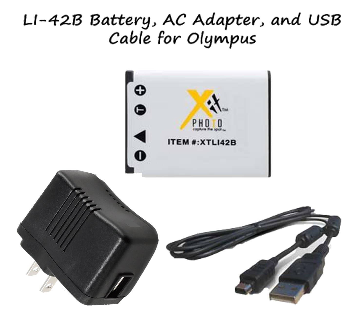 Excelshots Olympus Kit for LI-42B / Battery, AC Adapter , USB Cable For Olympus Stylus 550WP, 700, 710, 720SW, 725SW, 730, 740, 750, 760, 770SW, 780, 790SW, 820, 830, 840, 850SW, 1040, 1050SW, 1200, 5010, 7000, 7010, 7030, 7040, Tough 3000, TG-310, TG-320 & Many More.