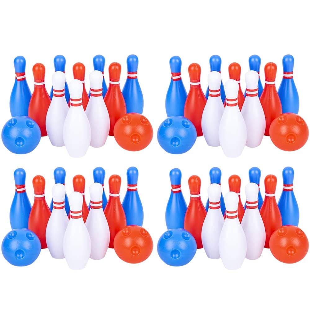 Gamie Bowling Set for Kids, 4 Mini Sets, Each Set Includes 10 Pins and 2 Balls, Durable Plastic Indoor and Outdoor Game, Fun Carnival and Birthday Party Activity for Boys and Girls